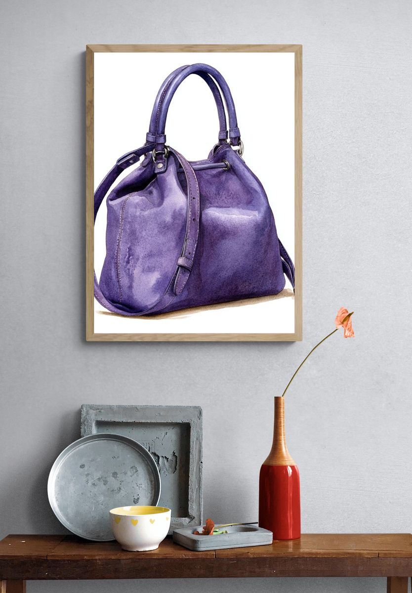 Purple Handbag Watercolor Print. — room view 3