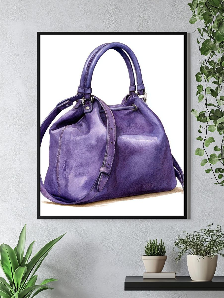 Purple Handbag Watercolor Print. — room view 4