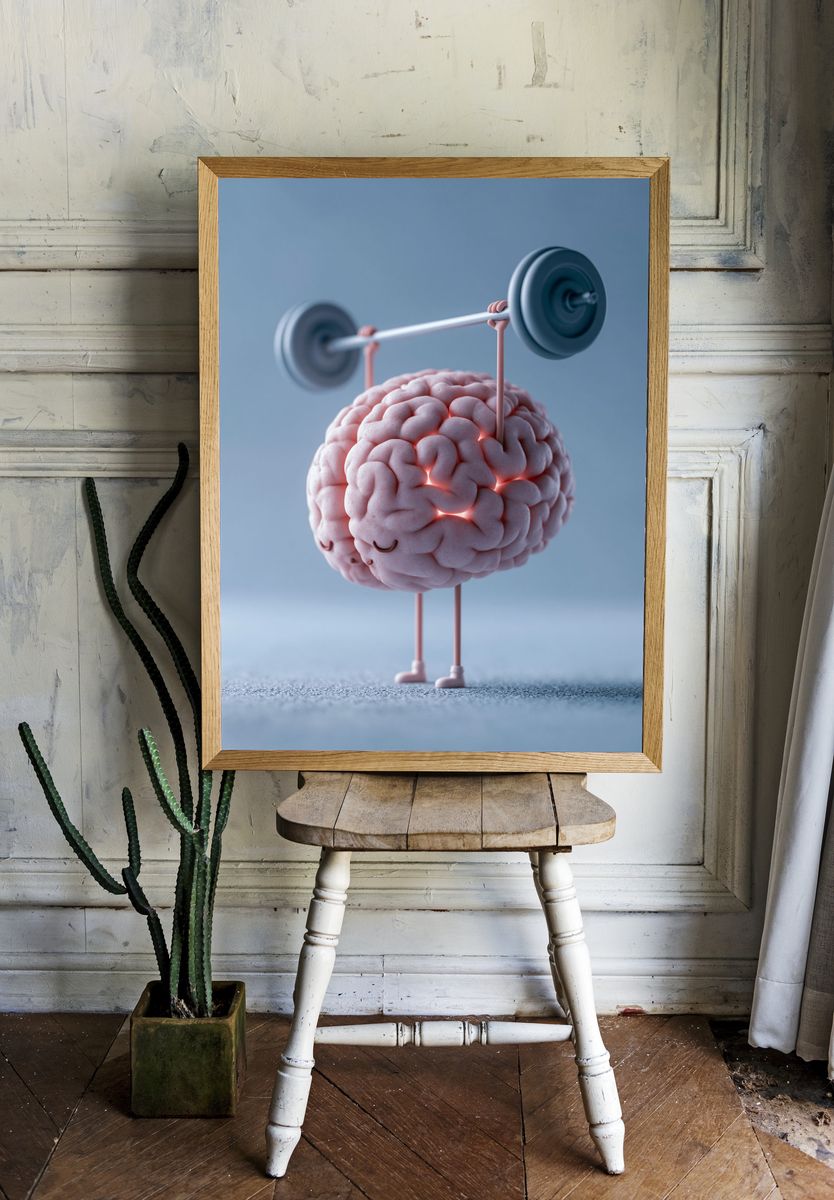 Brain Weightlifting Illustration Poster. — room view 1