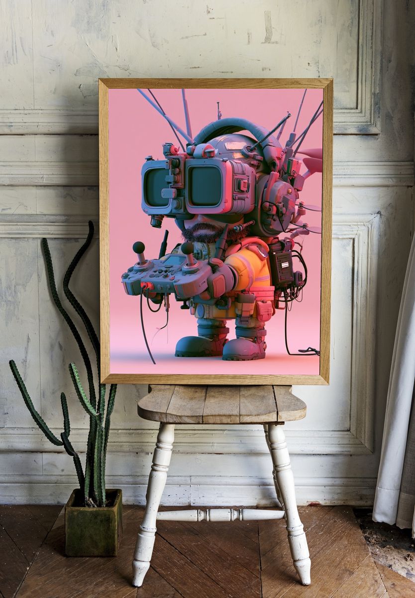Retro Robot Pilot Illustration Poster. — room view 1