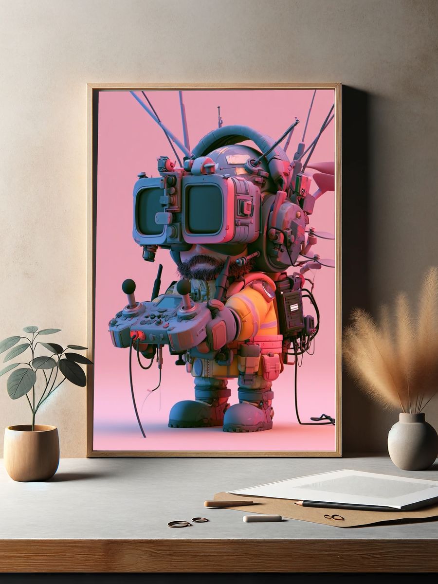Retro Robot Pilot Illustration Poster. — room view 2