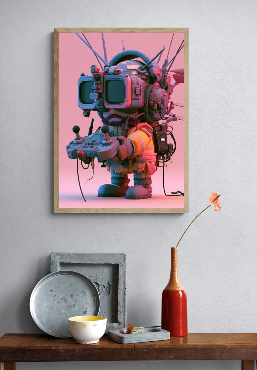 Retro Robot Pilot Illustration Poster. — room view 3
