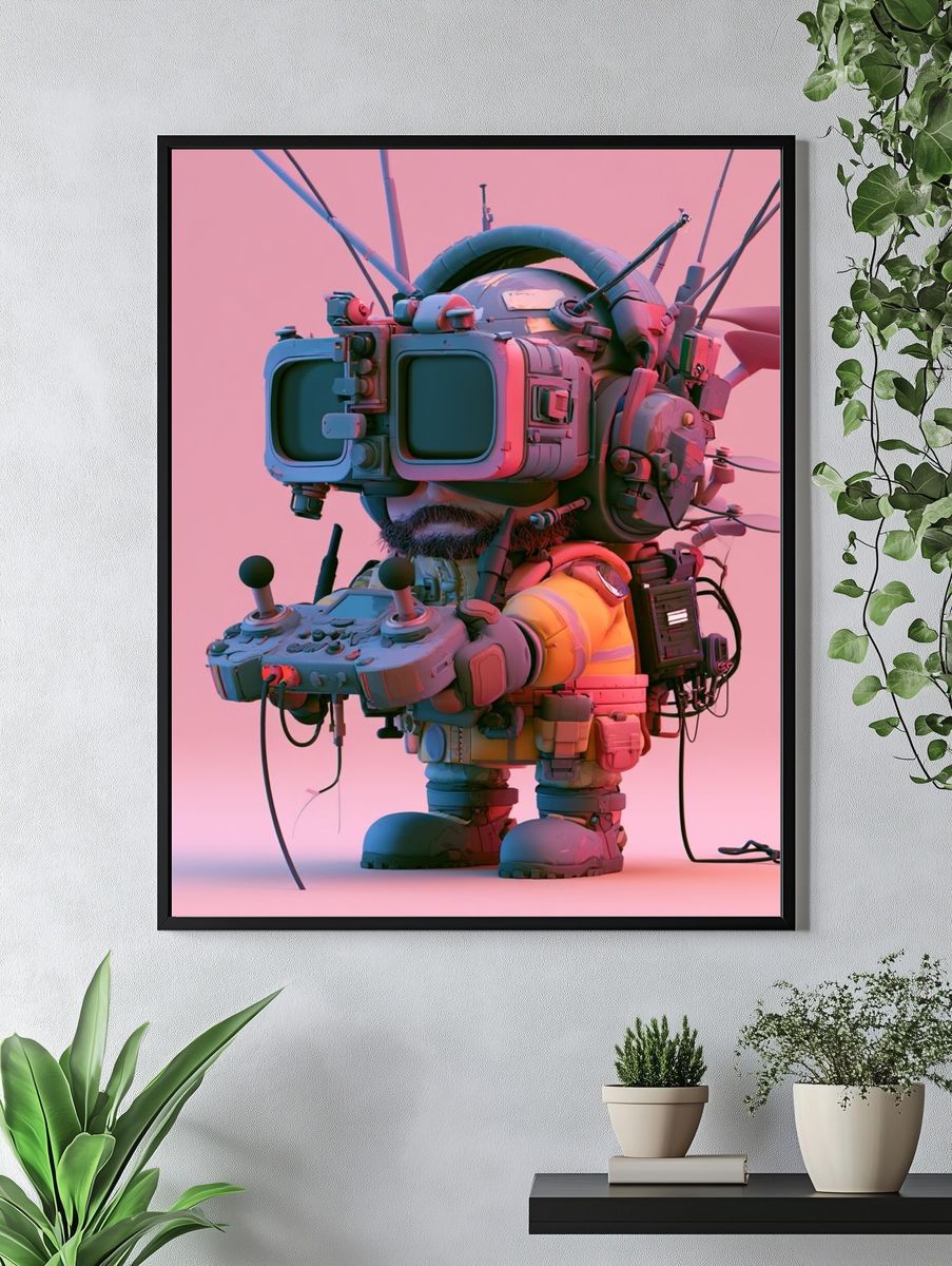 Retro Robot Pilot Illustration Poster. — room view 4