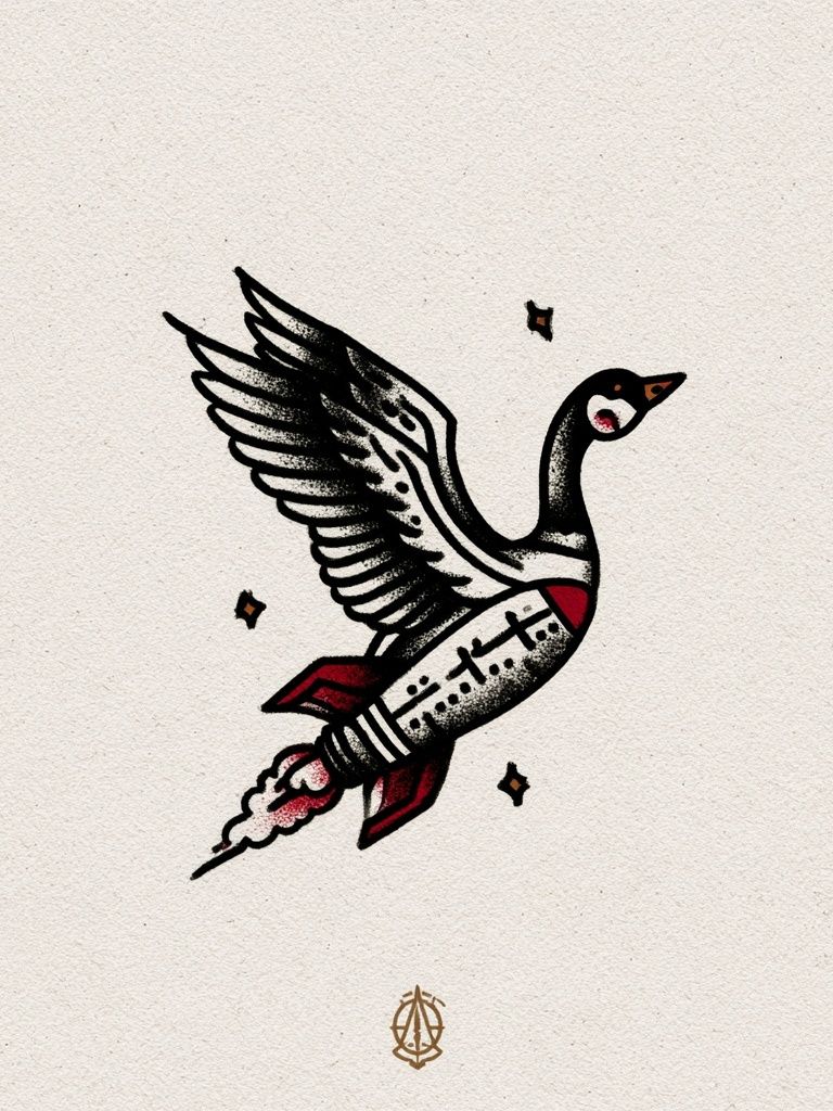 Flying Goose Tattoo Style Poster. poster — illustration art