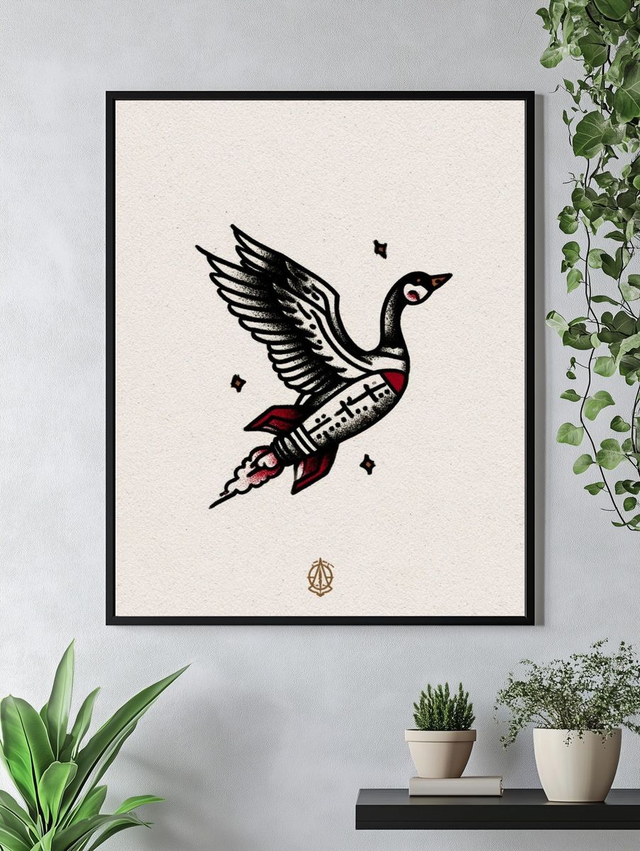 Flying Goose Tattoo Style Poster. — room view 4