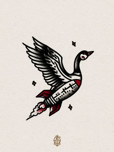 Flying Goose Tattoo Style Poster. poster
