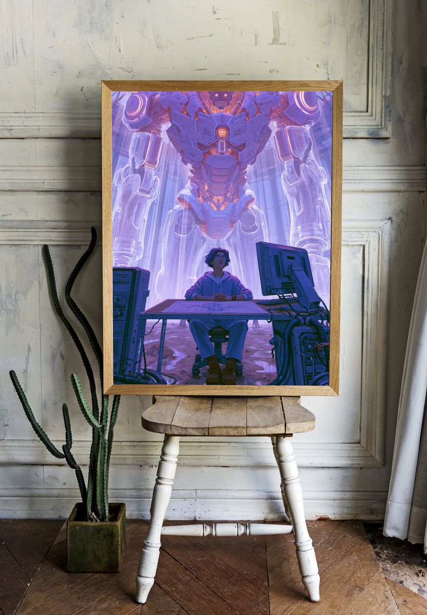 Mecha Control Room Digital Art Poster. room preview