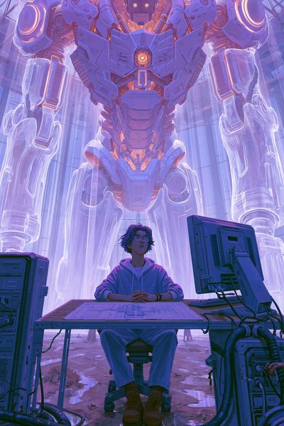 Mecha Control Room Digital Art Poster.