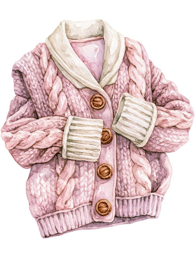Pink Knit Cardigan Watercolor Print. poster — illustration art