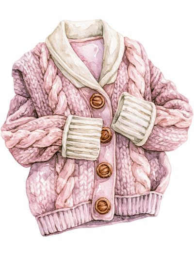 Pink Knit Cardigan Watercolor Print.