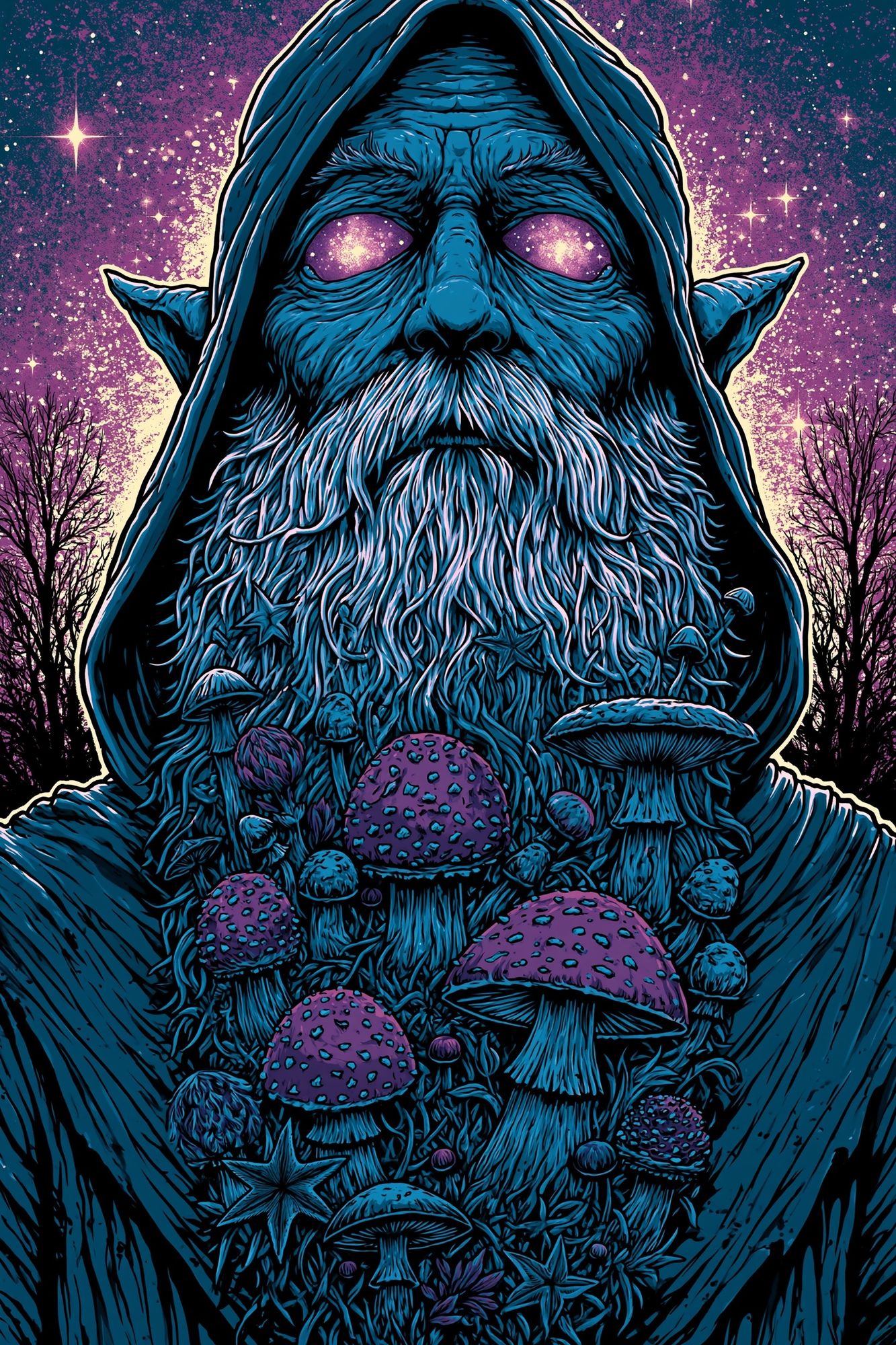 Mystic Mushroom Wizard Illustration Poster. poster detail