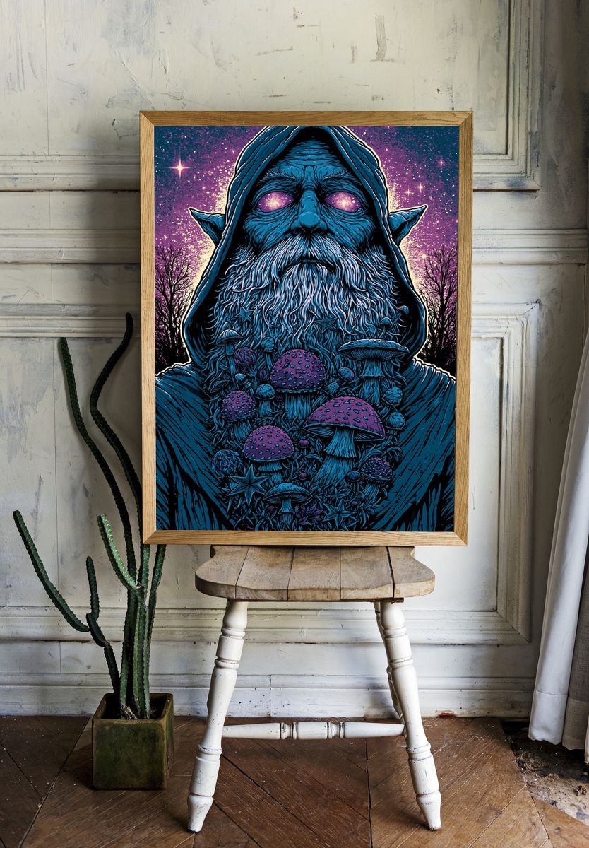 Mystic Mushroom Wizard Illustration Poster. room preview