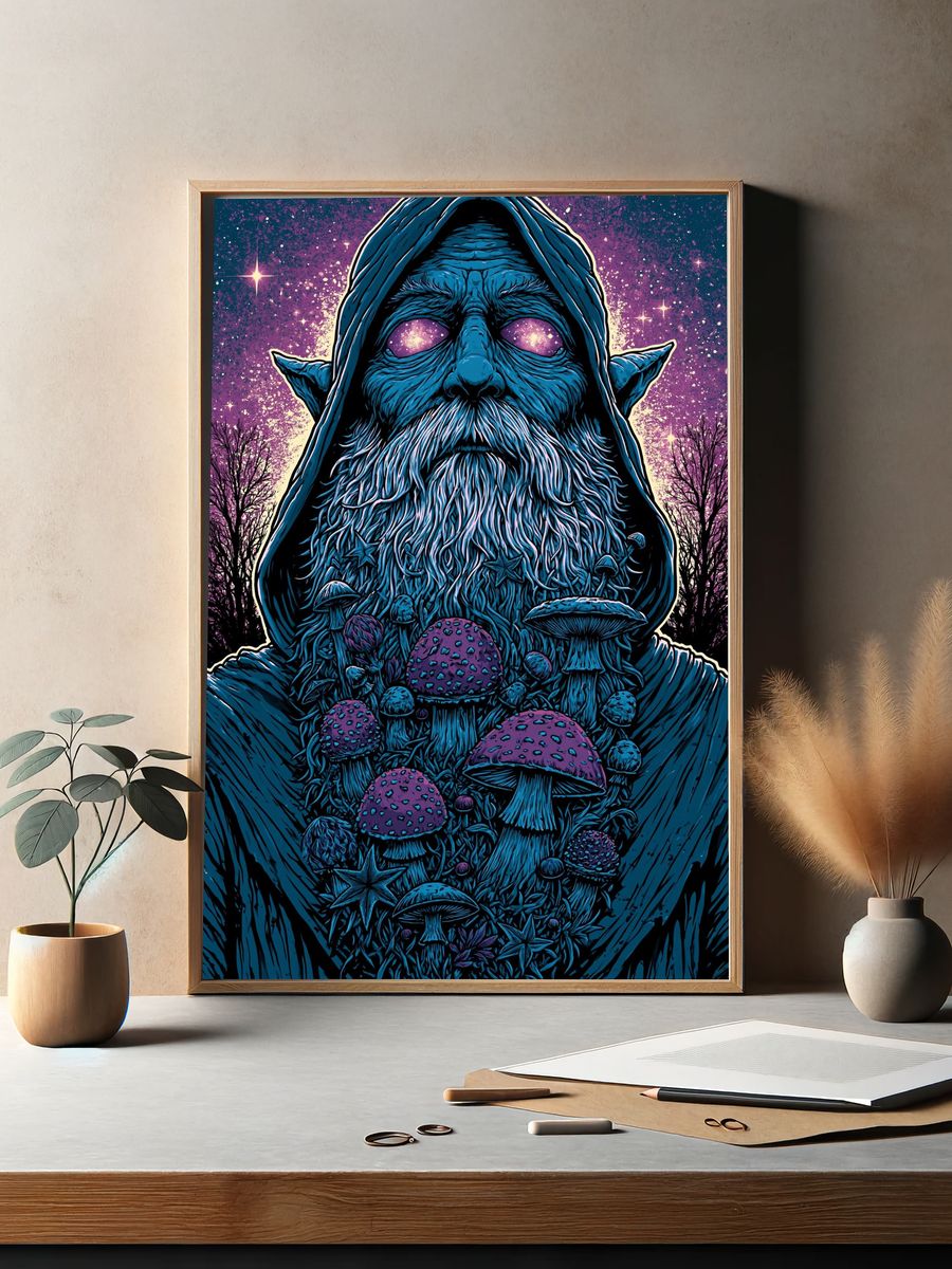 Mystic Mushroom Wizard Illustration Poster. — room view 2