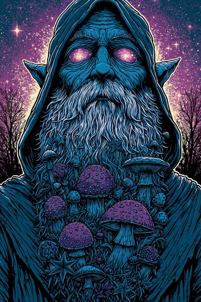 Mystic Mushroom Wizard Illustration Poster. poster