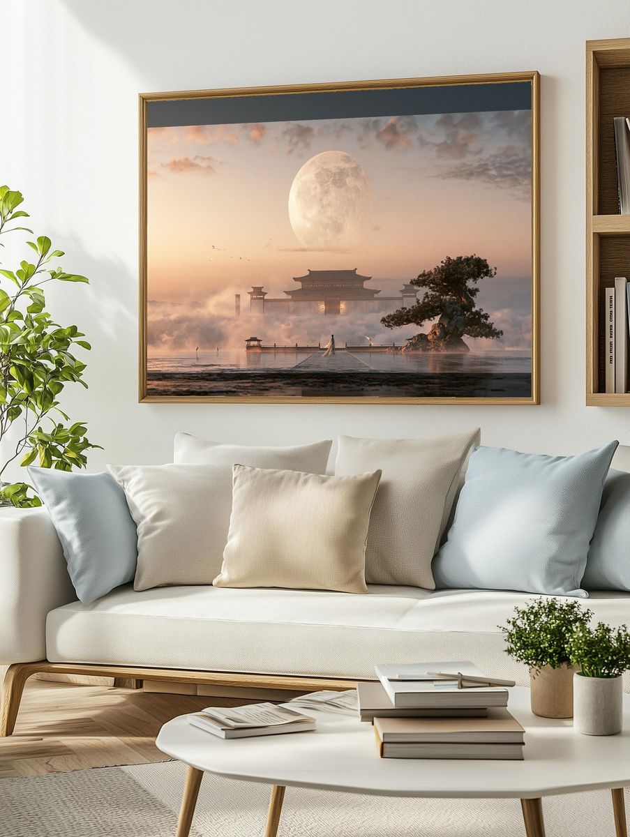 Moonlit Temple Landscape Print. — room view 2