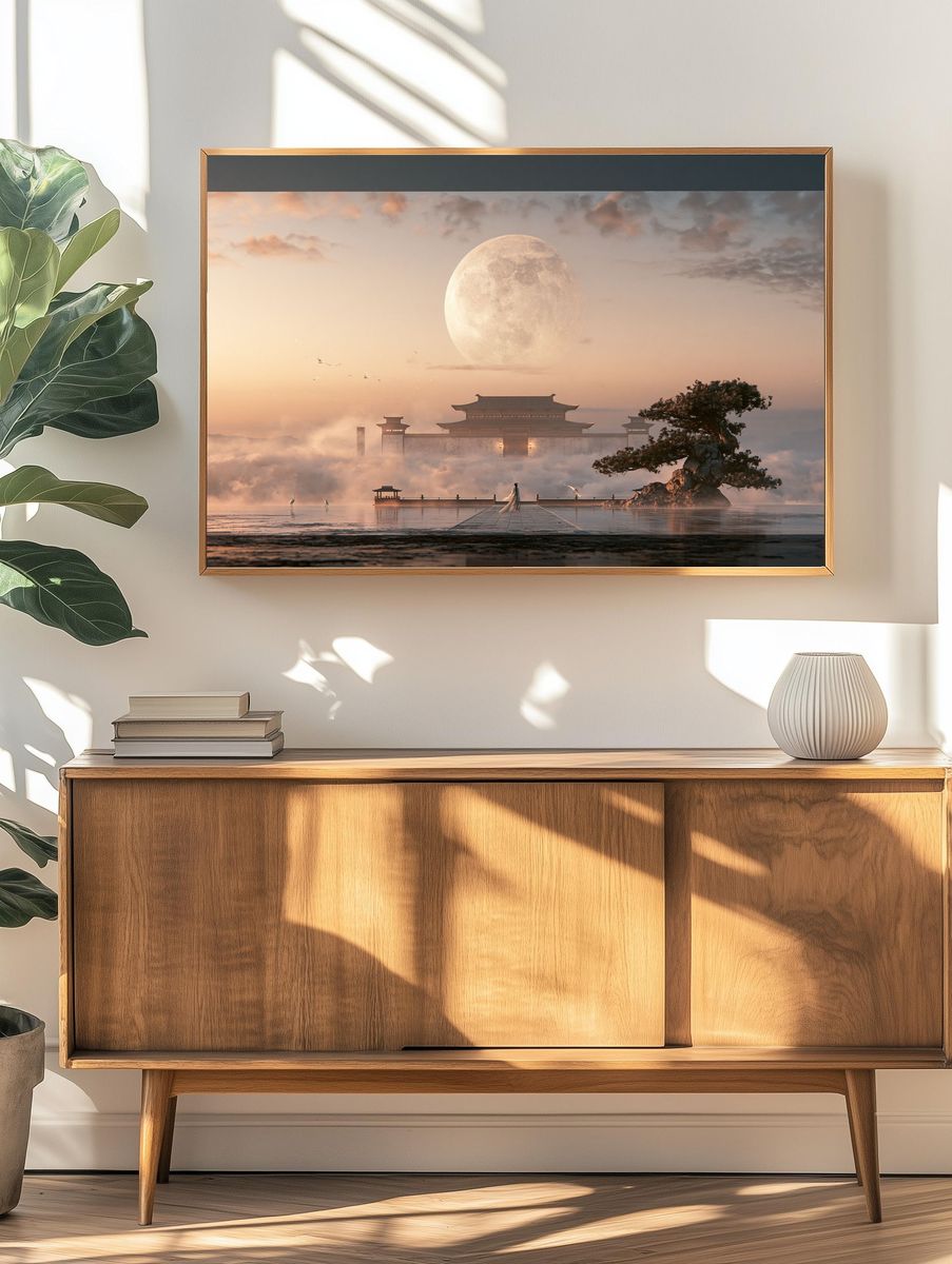 Moonlit Temple Landscape Print. — room view 3