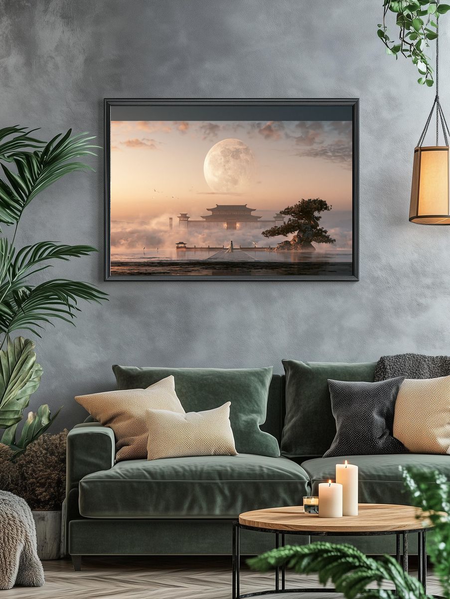 Moonlit Temple Landscape Print. — room view 4