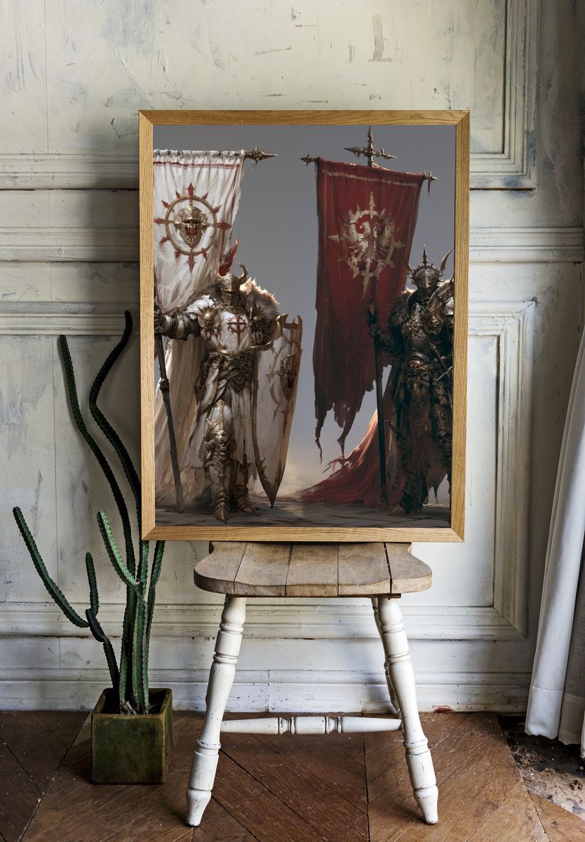 Armored War Banner Fantasy Print. room preview