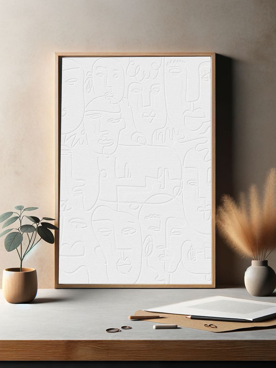 Abstract face line drawing white. — room view 2