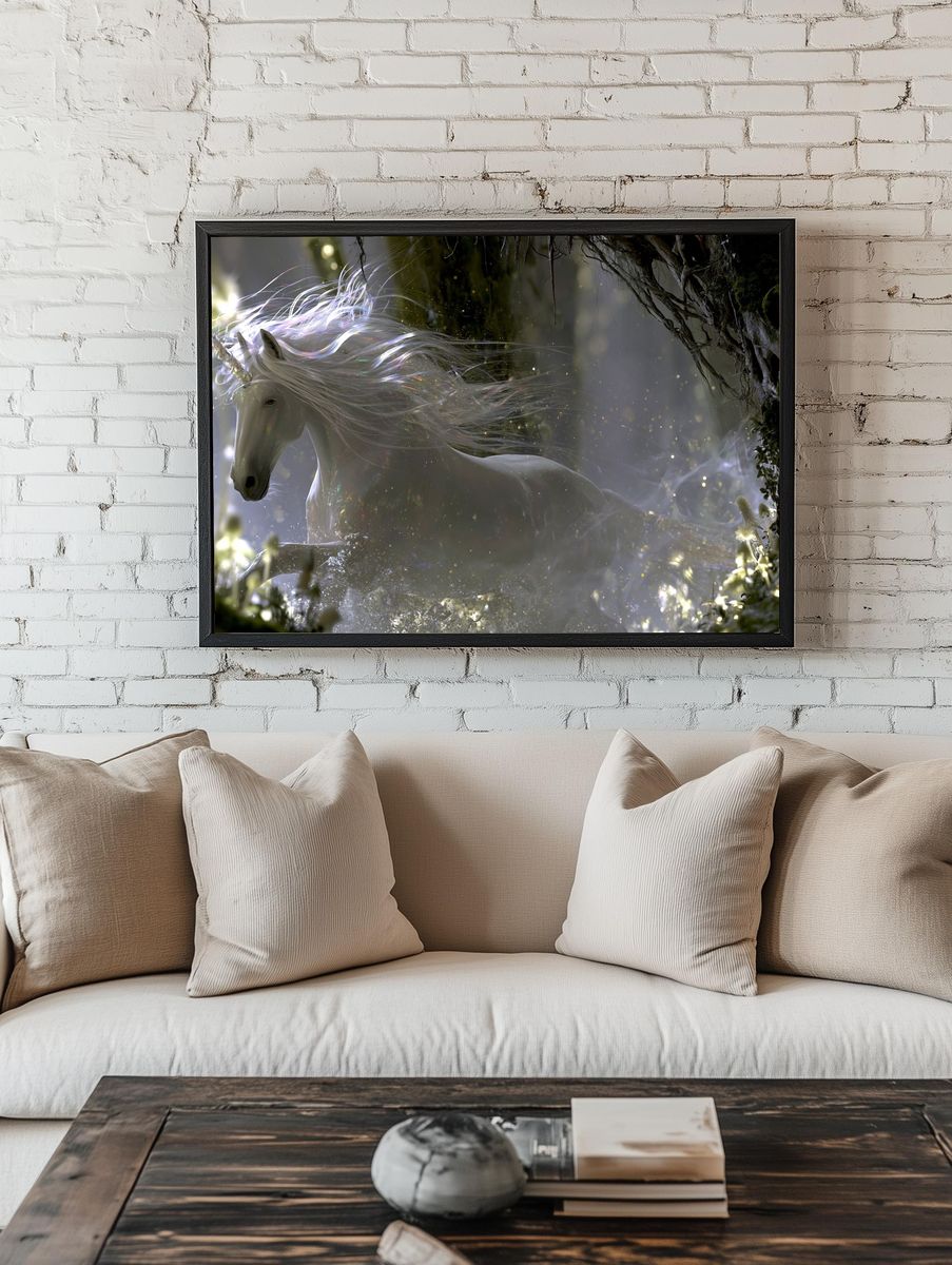 Mystic Unicorn Forest Print. room preview