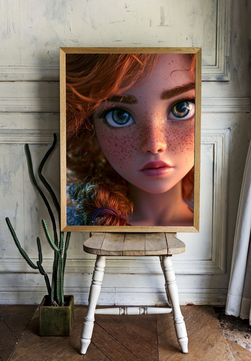 Freckled Red-Haired Girl Portrait Print. — room view 1