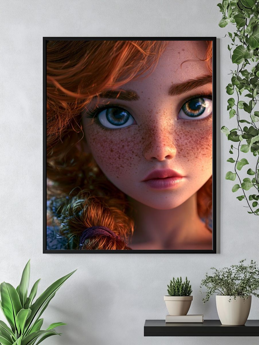 Freckled Red-Haired Girl Portrait Print. — room view 4
