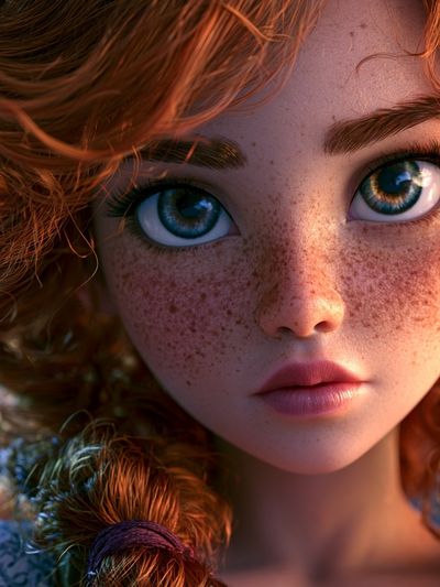 Freckled Red-Haired Girl Portrait Print.