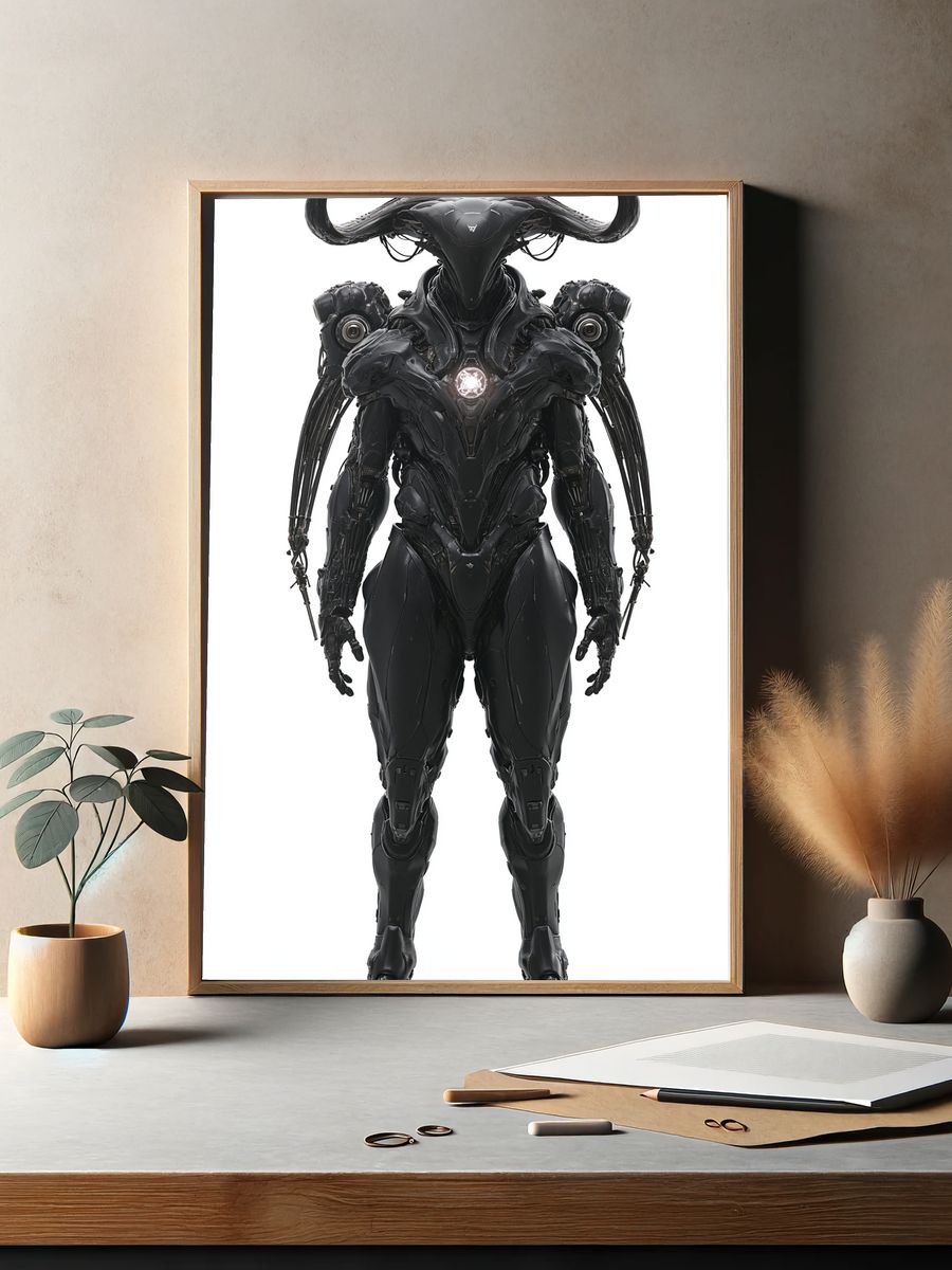 Horned Mech Warrior Sci-Fi Print. — room view 2