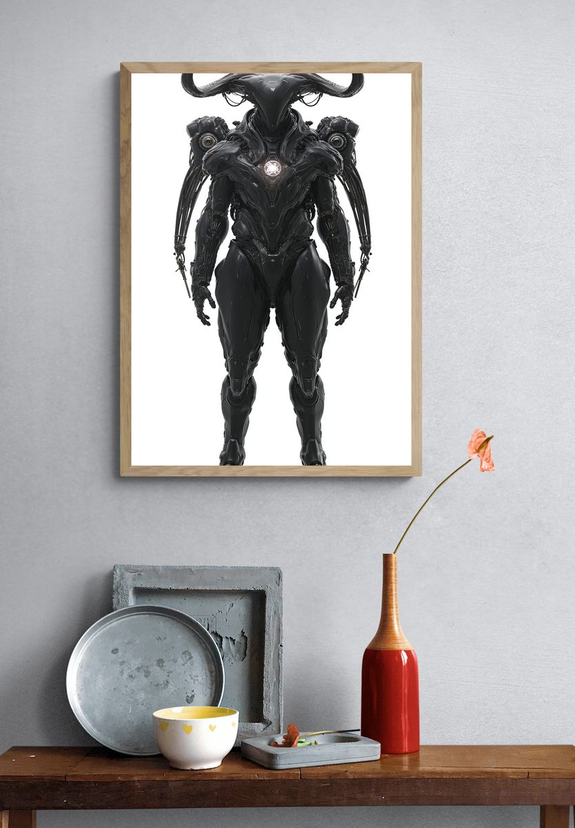 Horned Mech Warrior Sci-Fi Print. — room view 3