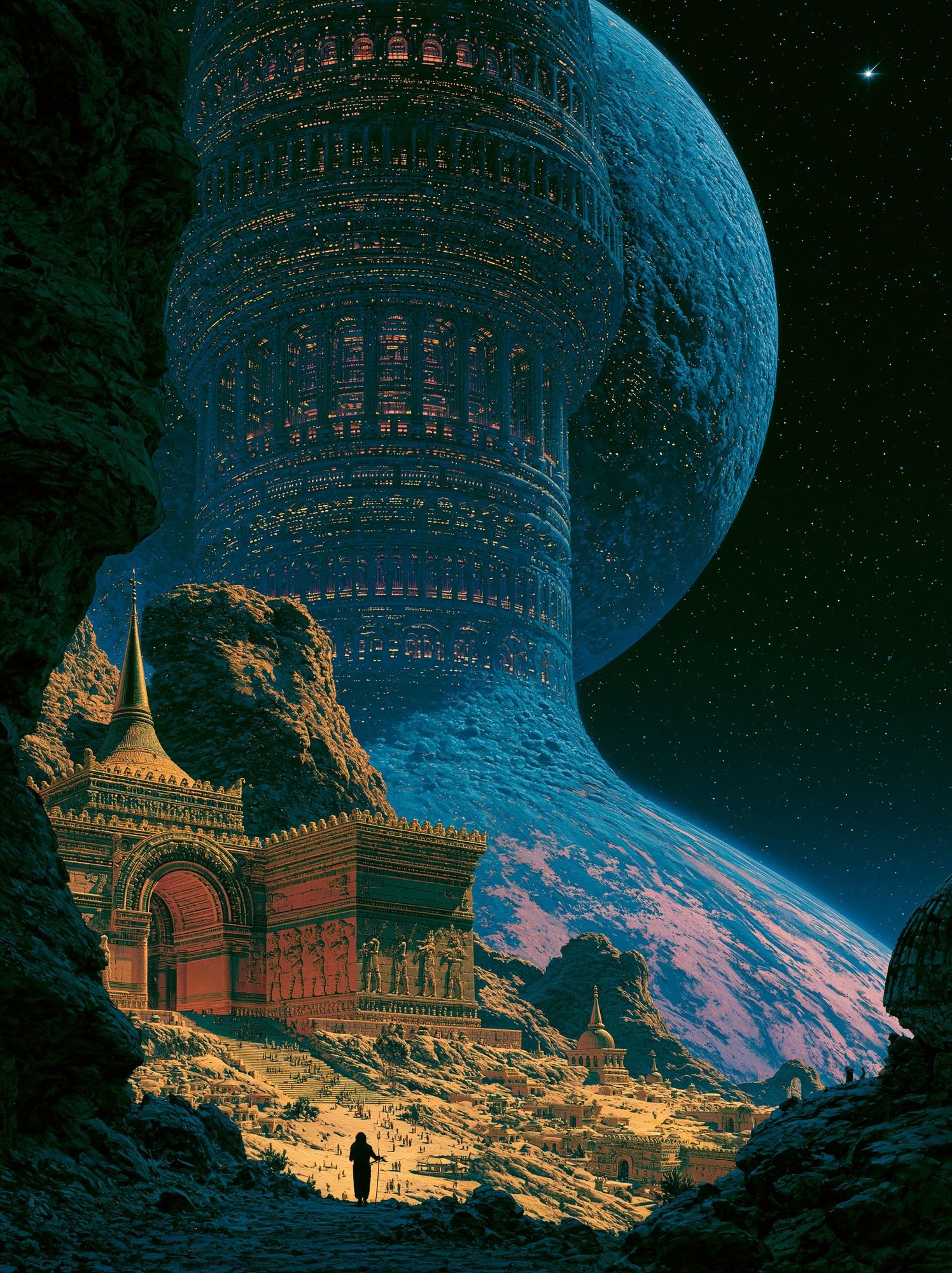 Cosmic Temple City Sci-Fi Poster. poster — illustration art