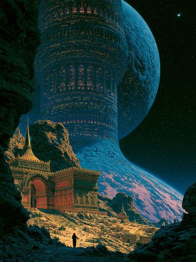 Cosmic Temple City Sci-Fi Poster. poster