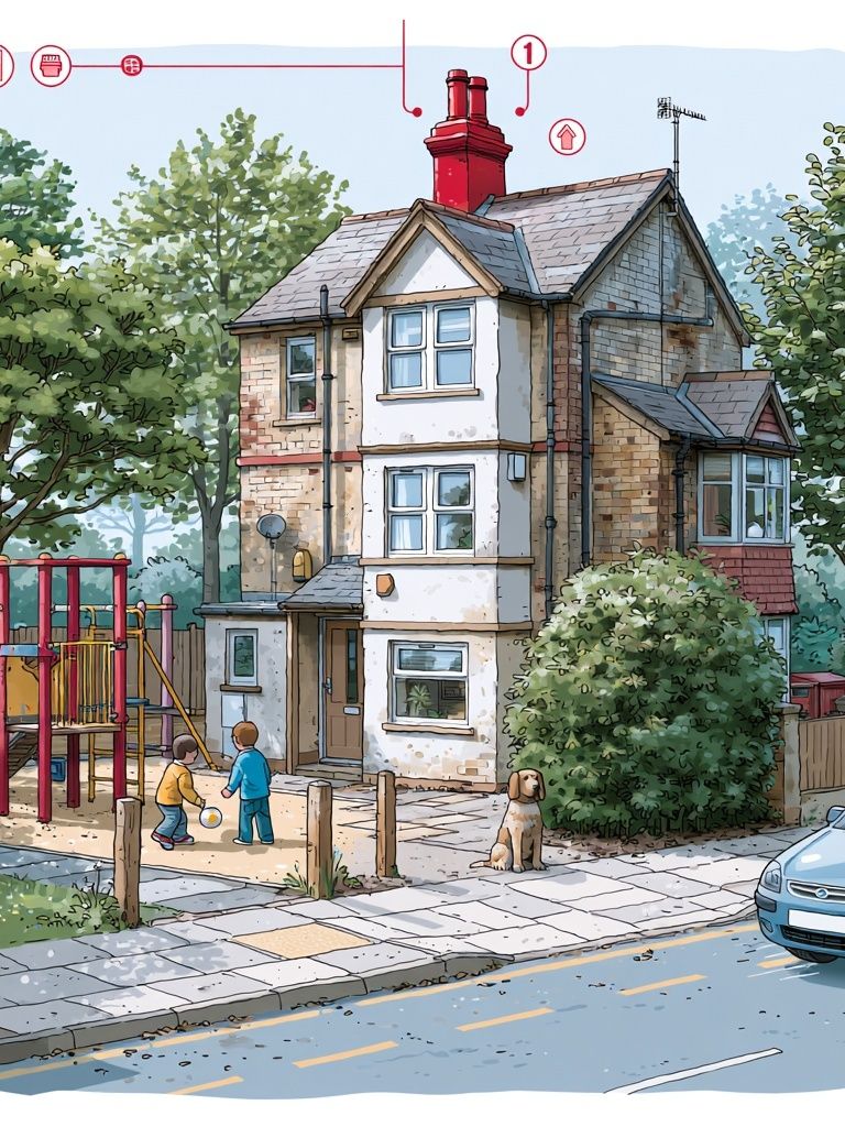 Suburban House Street Scene Illustration Print. poster — illustration art