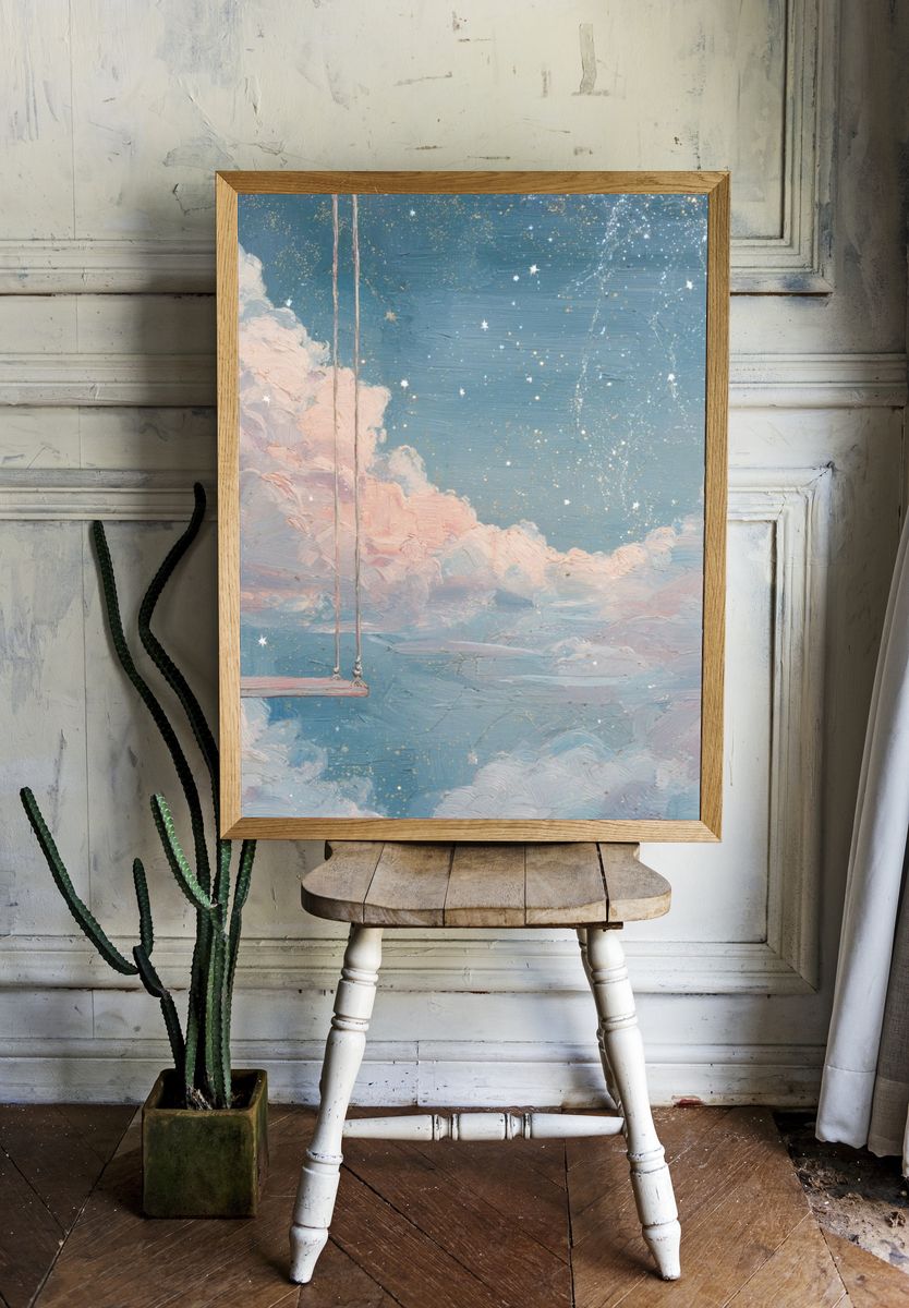 Dreamy Cloud Swing Illustration Poster. room preview