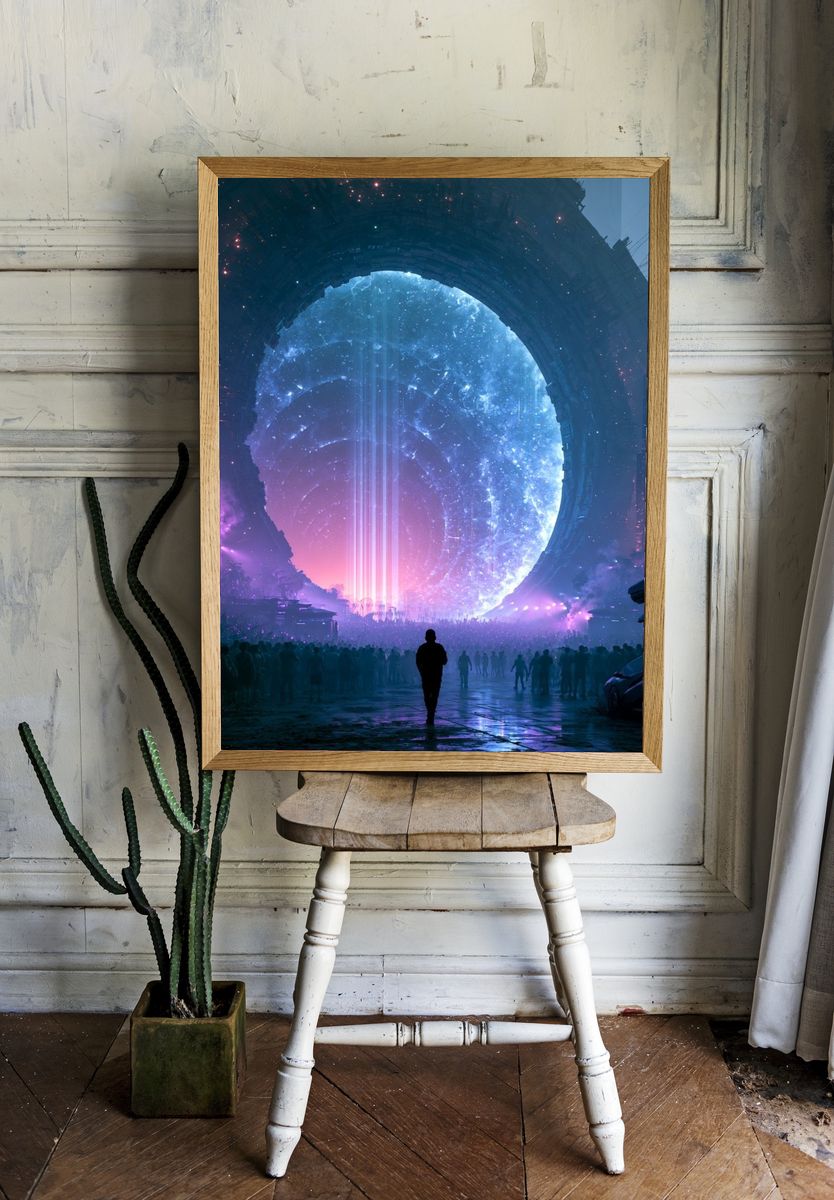 Neon Portal Cityscape Poster. — room view 1