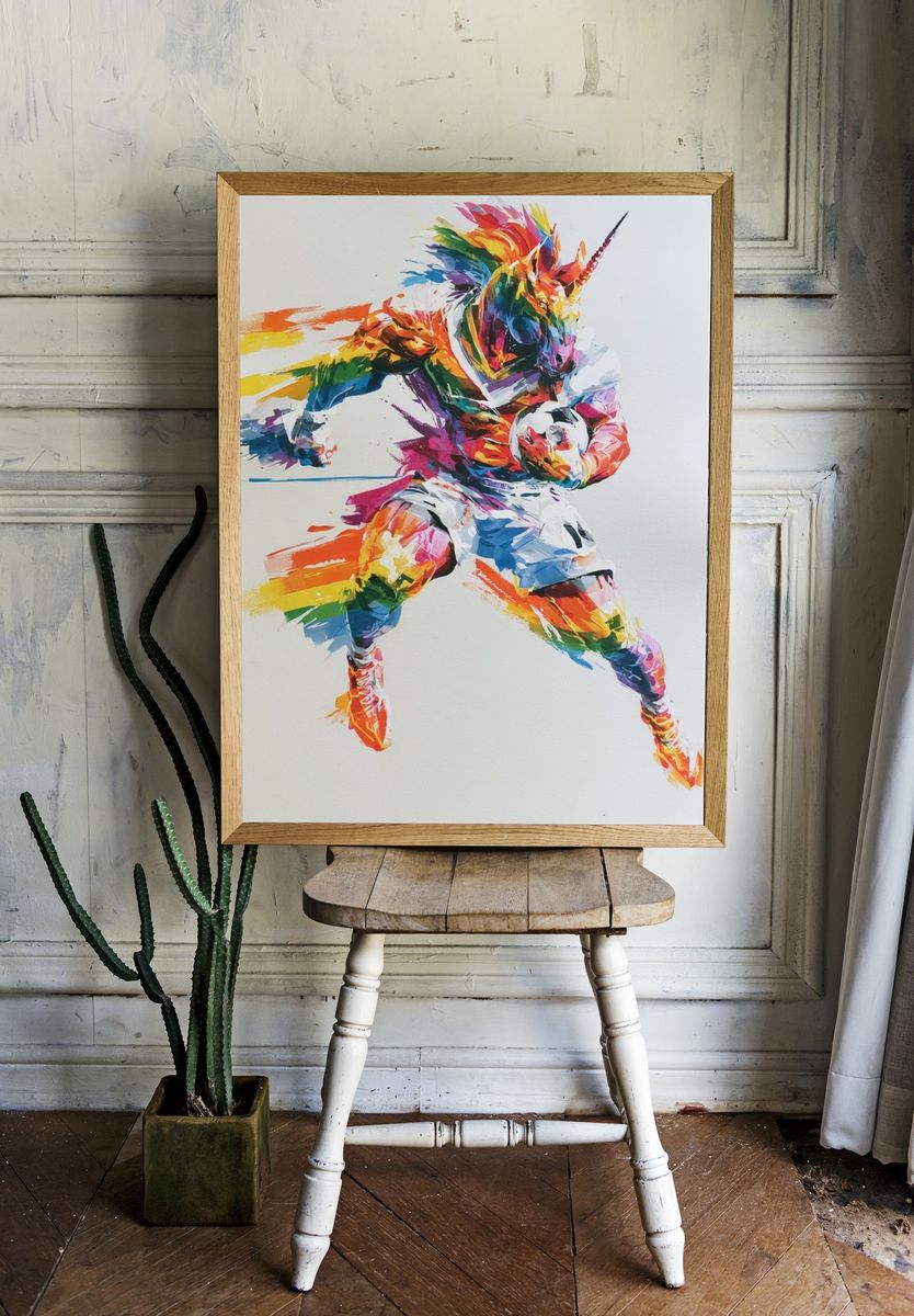 Rainbow Unicorn Soccer Poster. — room view 1