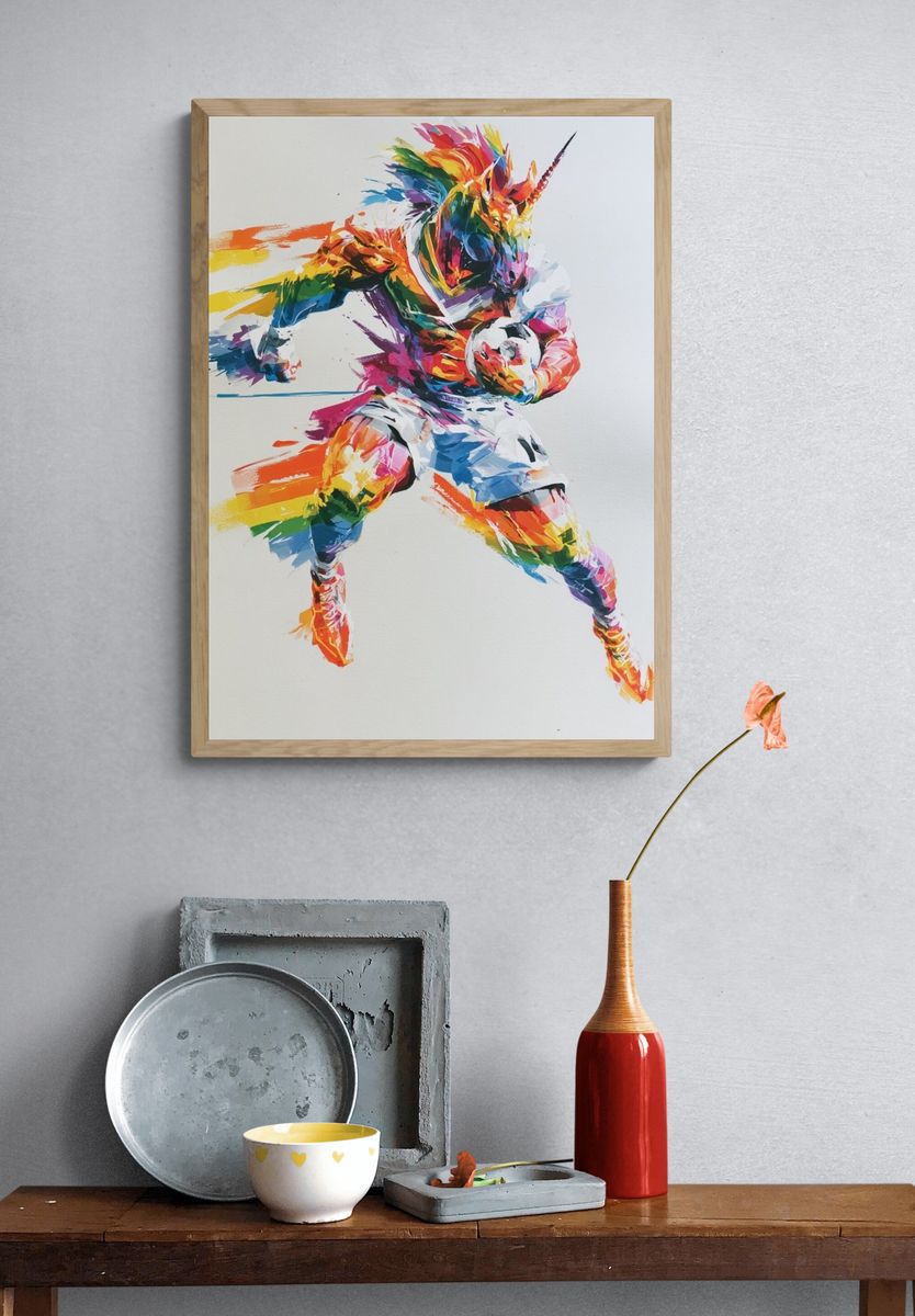 Rainbow Unicorn Soccer Poster. — room view 3