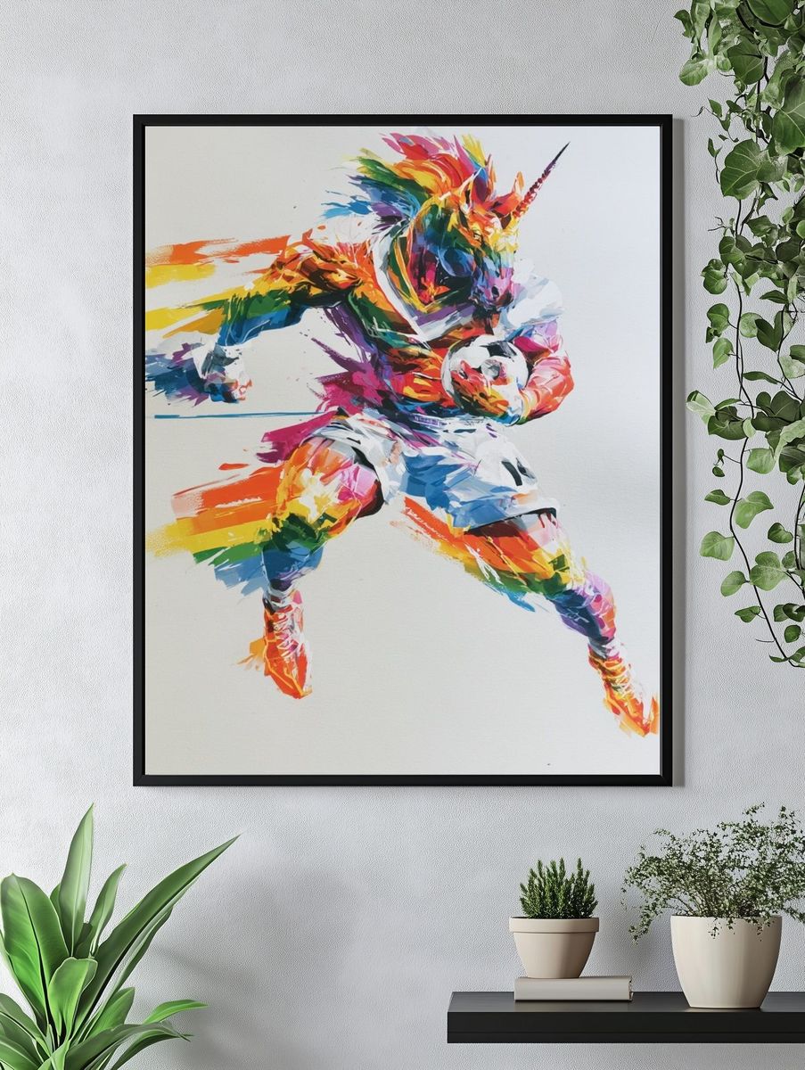 Rainbow Unicorn Soccer Poster. — room view 4