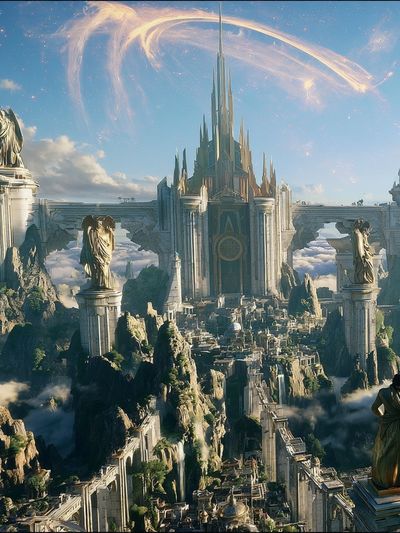 Celestial Fantasy Cityscape Poster.