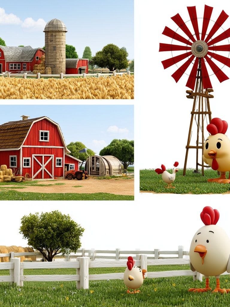 Farmyard Chickens Illustration Poster. poster detail