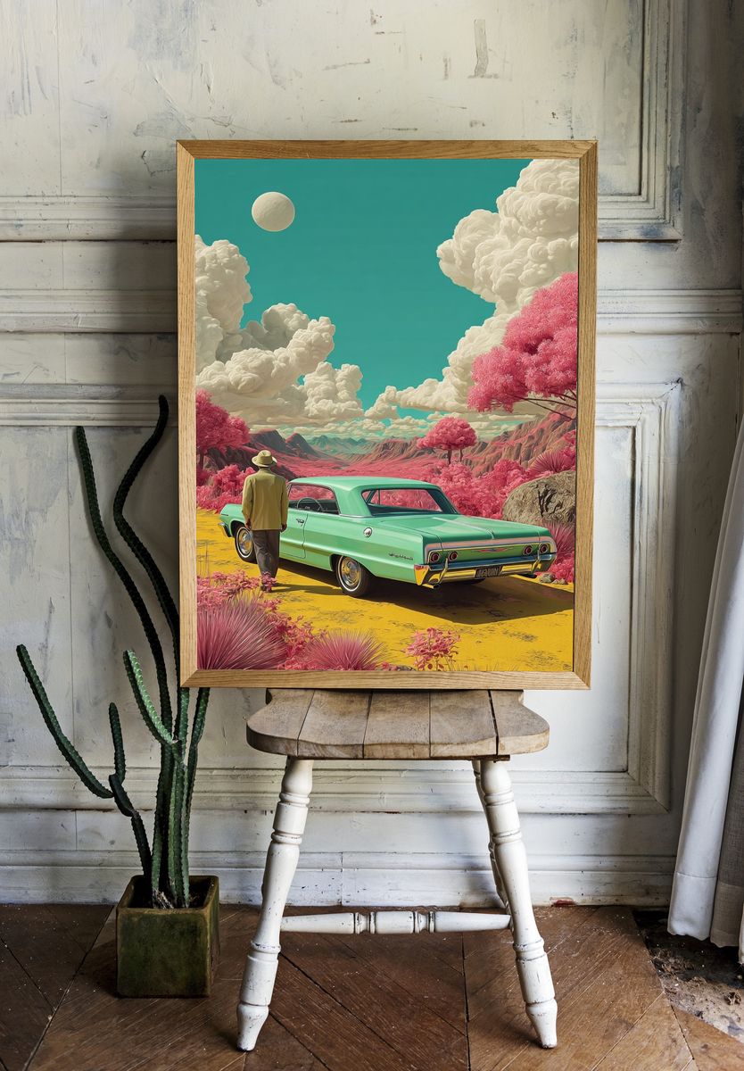 Retro Desert Car Illustration Poster. room preview