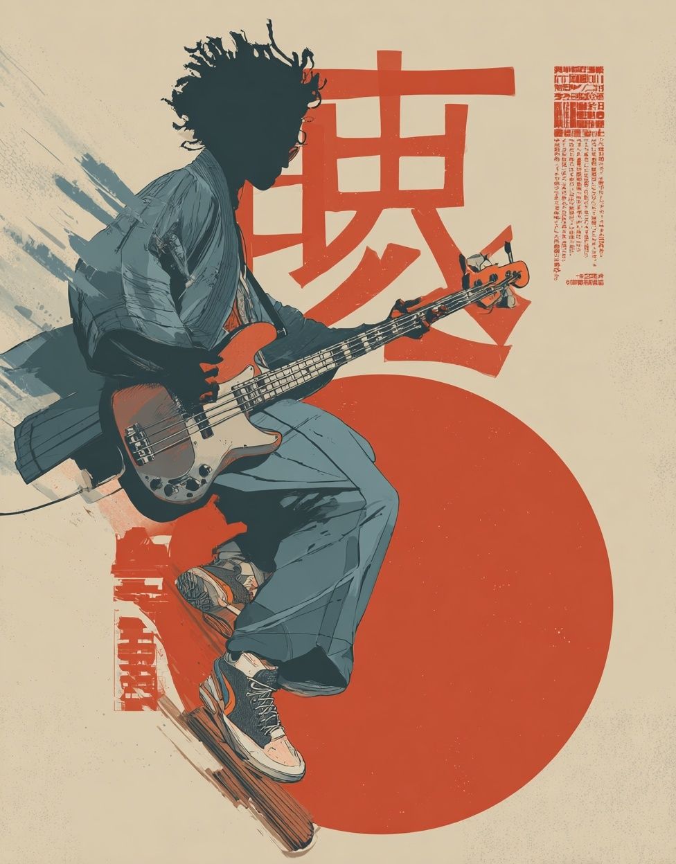 Skateboard Bassist Japanese Illustration Poster. poster detail