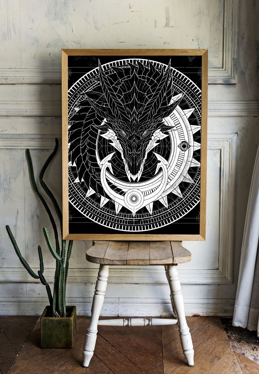 Dragon Sigil Black-White Poster. room preview