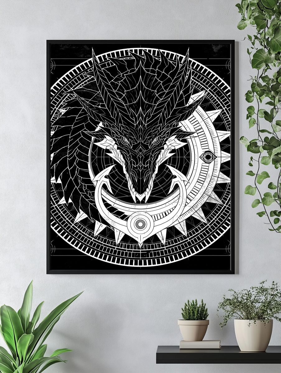 Dragon Sigil Black-White Poster. — room view 4