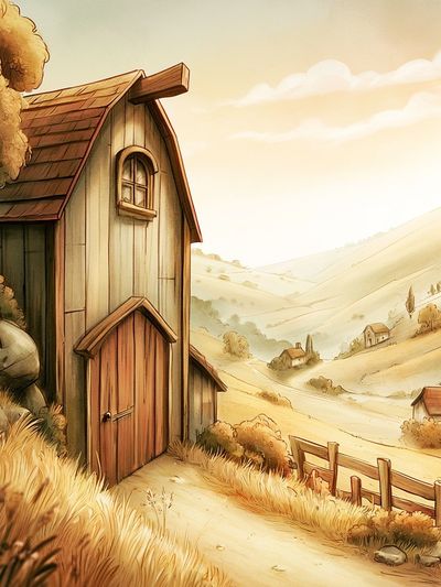 Sunlit Countryside Cottage Illustration Poster. poster