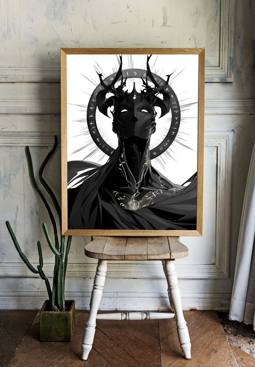Dark Horned Deity Illustration Poster. — room view 1