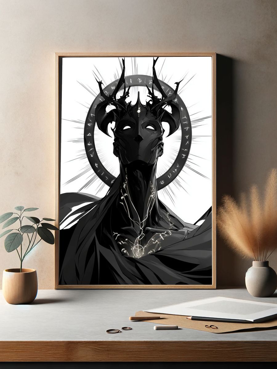 Dark Horned Deity Illustration Poster. — room view 2