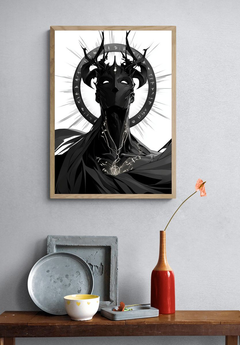 Dark Horned Deity Illustration Poster. — room view 3