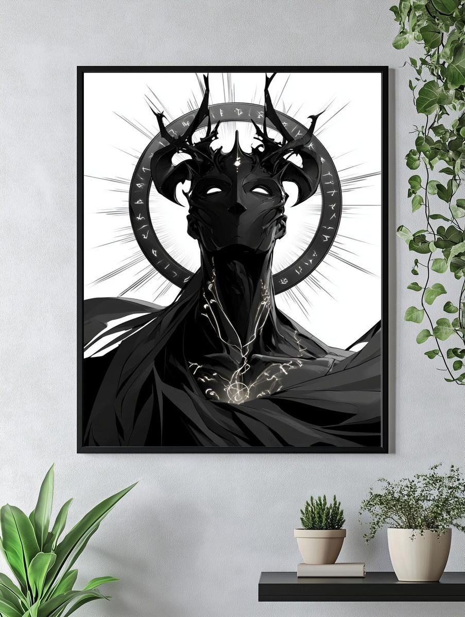 Dark Horned Deity Illustration Poster. — room view 4