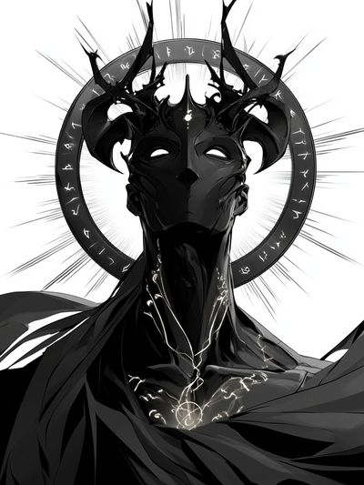 Dark Horned Deity Illustration Poster.