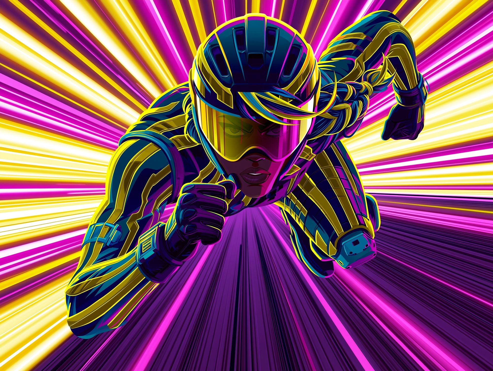 Neon Cyclist Action Poster. poster — illustration art